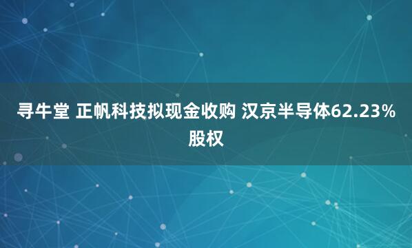 寻牛堂 正帆科技拟现金收购 汉京半导体62.23%股权