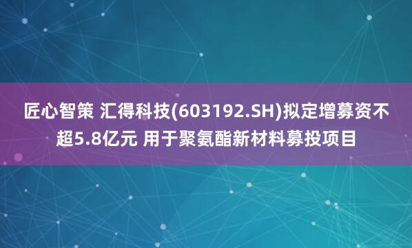 匠心智策 汇得科技(603192.SH)拟定增募资不超5.8亿元 用于聚氨酯新材料募投项目
