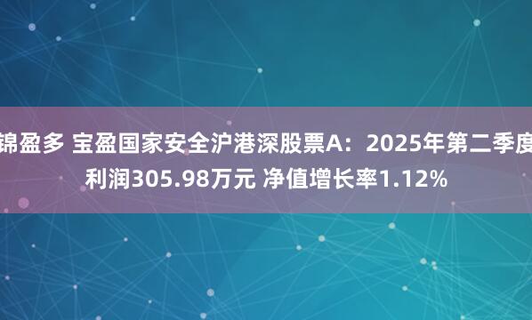 锦盈多 宝盈国家安全沪港深股票A：2025年第二季度利润305.98万元 净值增长率1.12%